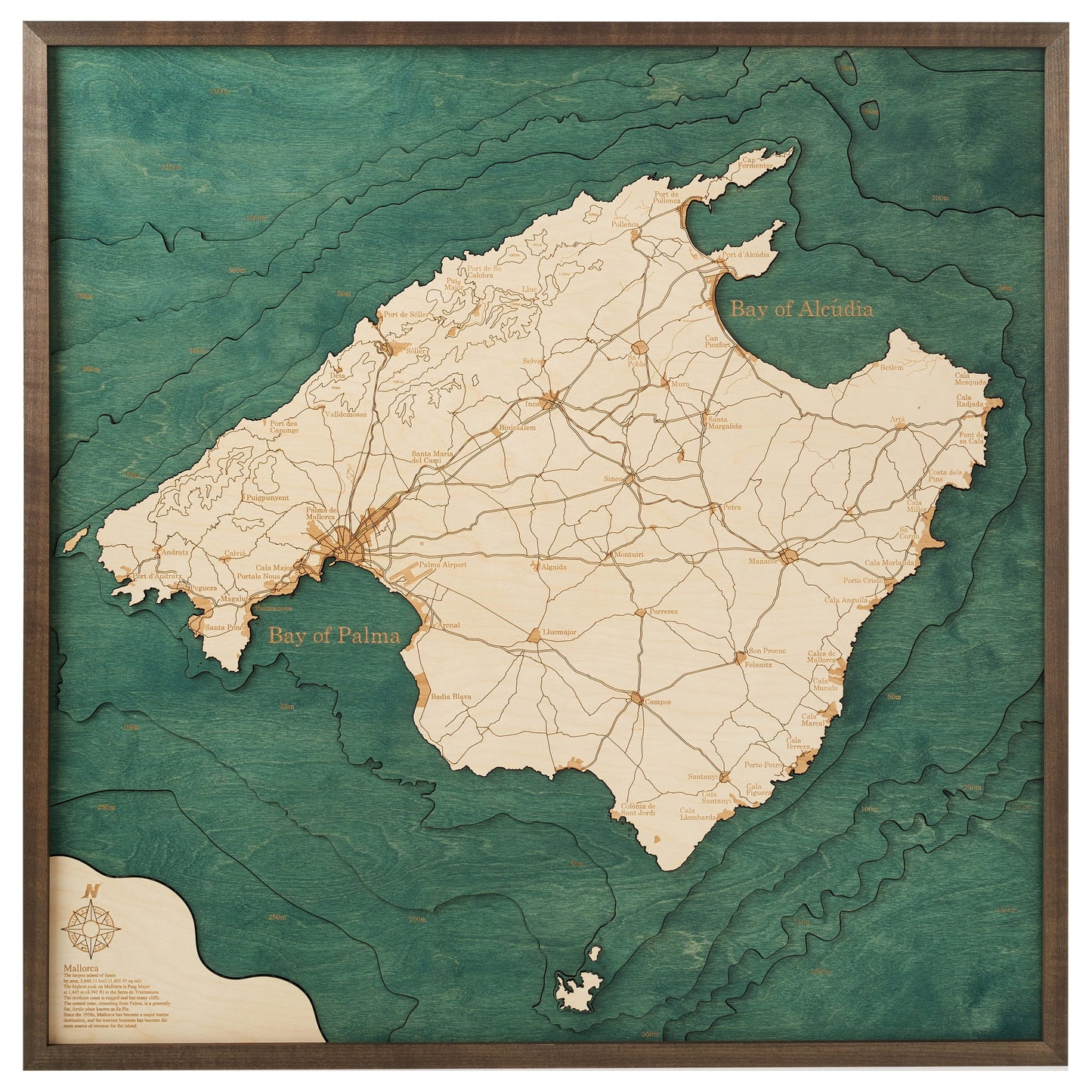Landkarte von Mallorca | 3D Wandbild aus Holz von Cutting Brothers