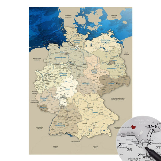 Deutschlandkarte als Poster in Deutsch - Blue Ocean