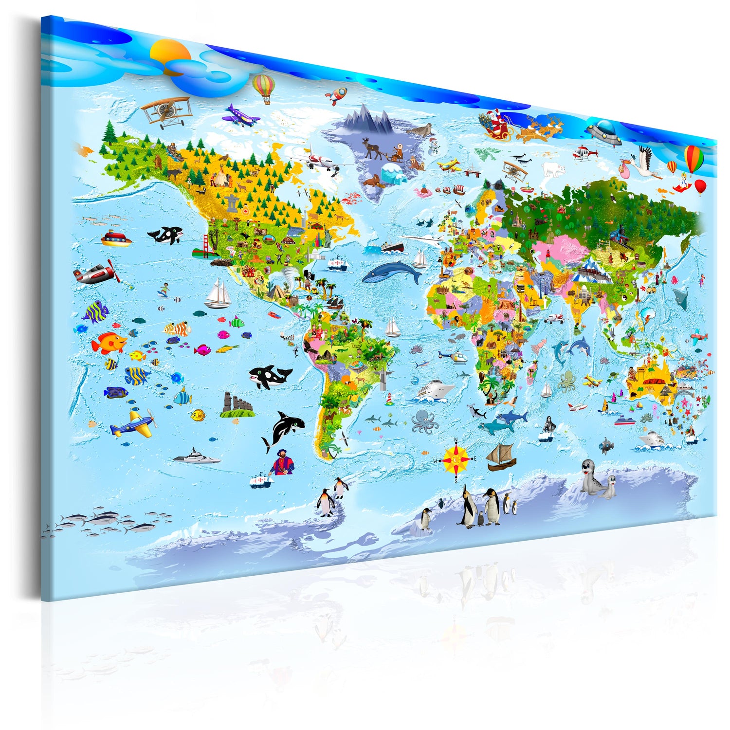 Weltkarte als Leinwandbild - Wandbild - Children's Map: Colourful Travels