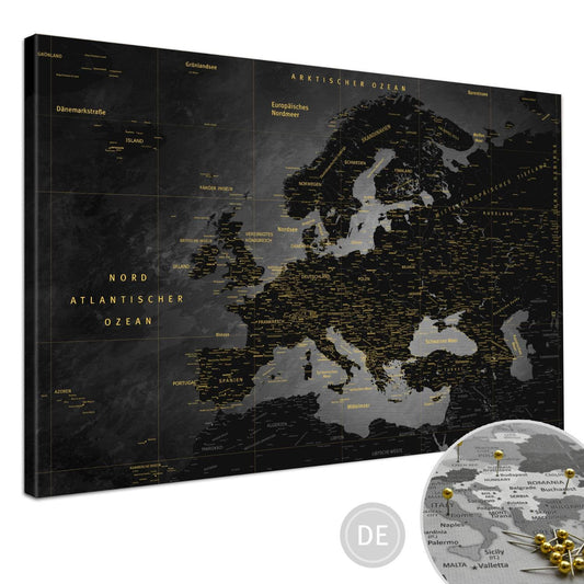 Deine Europakarte Noir als Premiumleinwand mit 2 cm breiten Rahmen.