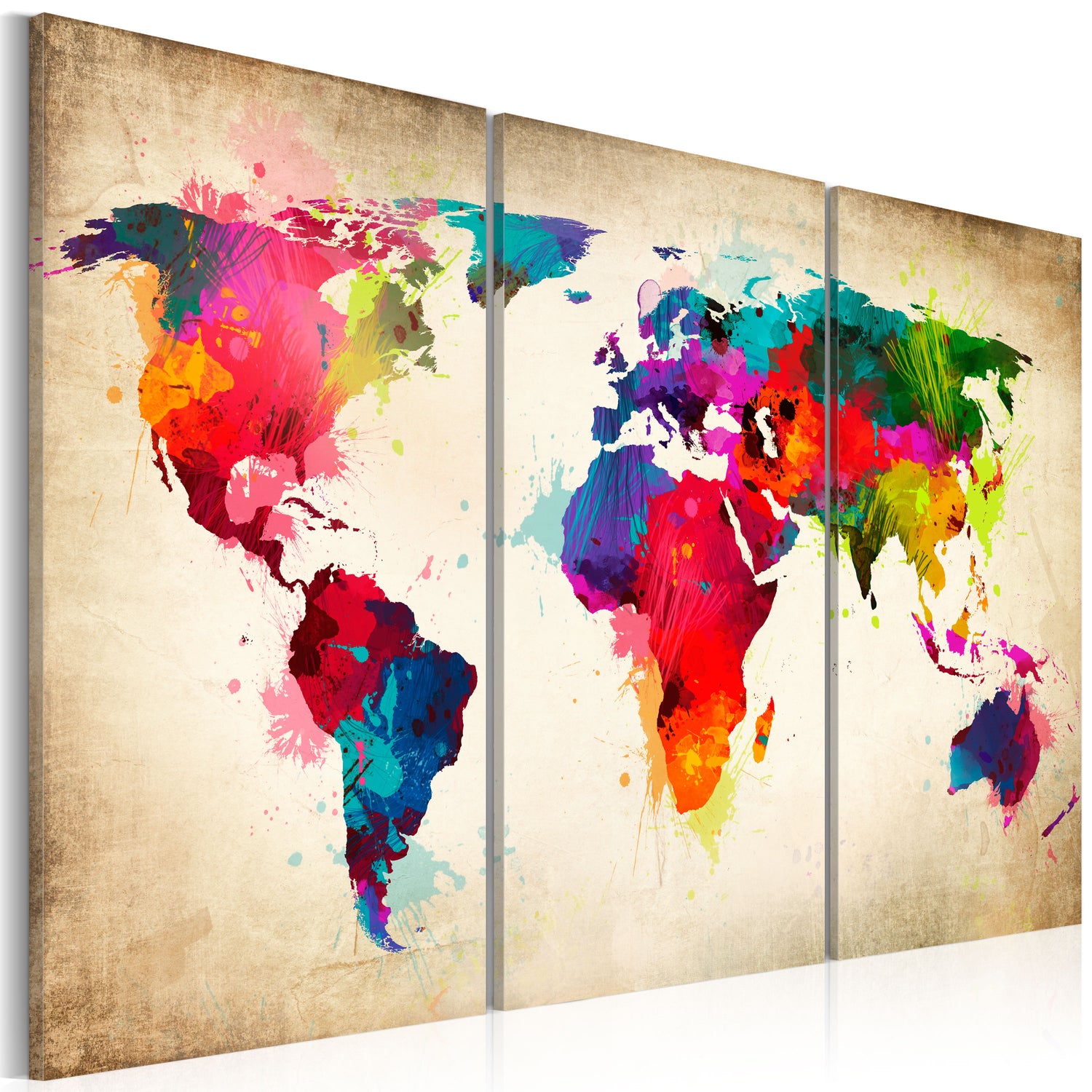 Weltkarte als Leinwandbild - Wandbild - Rainbow Continents