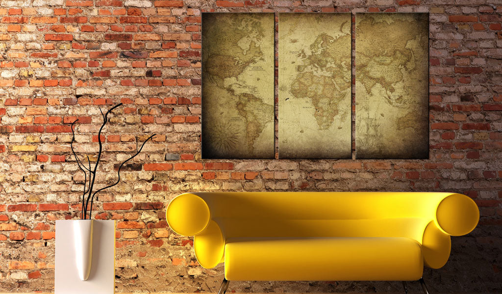 Weltkarte als Leinwandbild - Wandbild - Old map: triptych