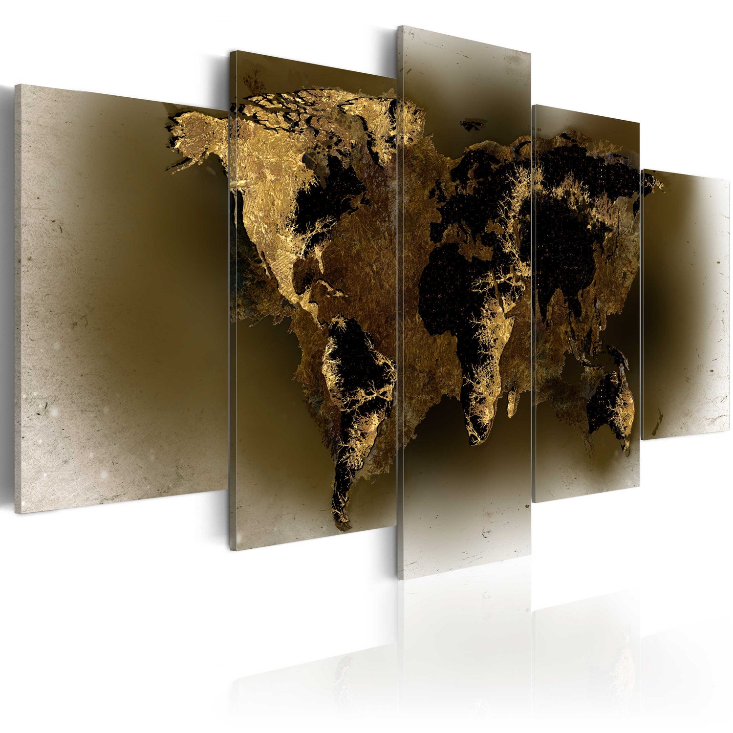 Weltkarte als Leinwandbild - Wandbild - Brass continents