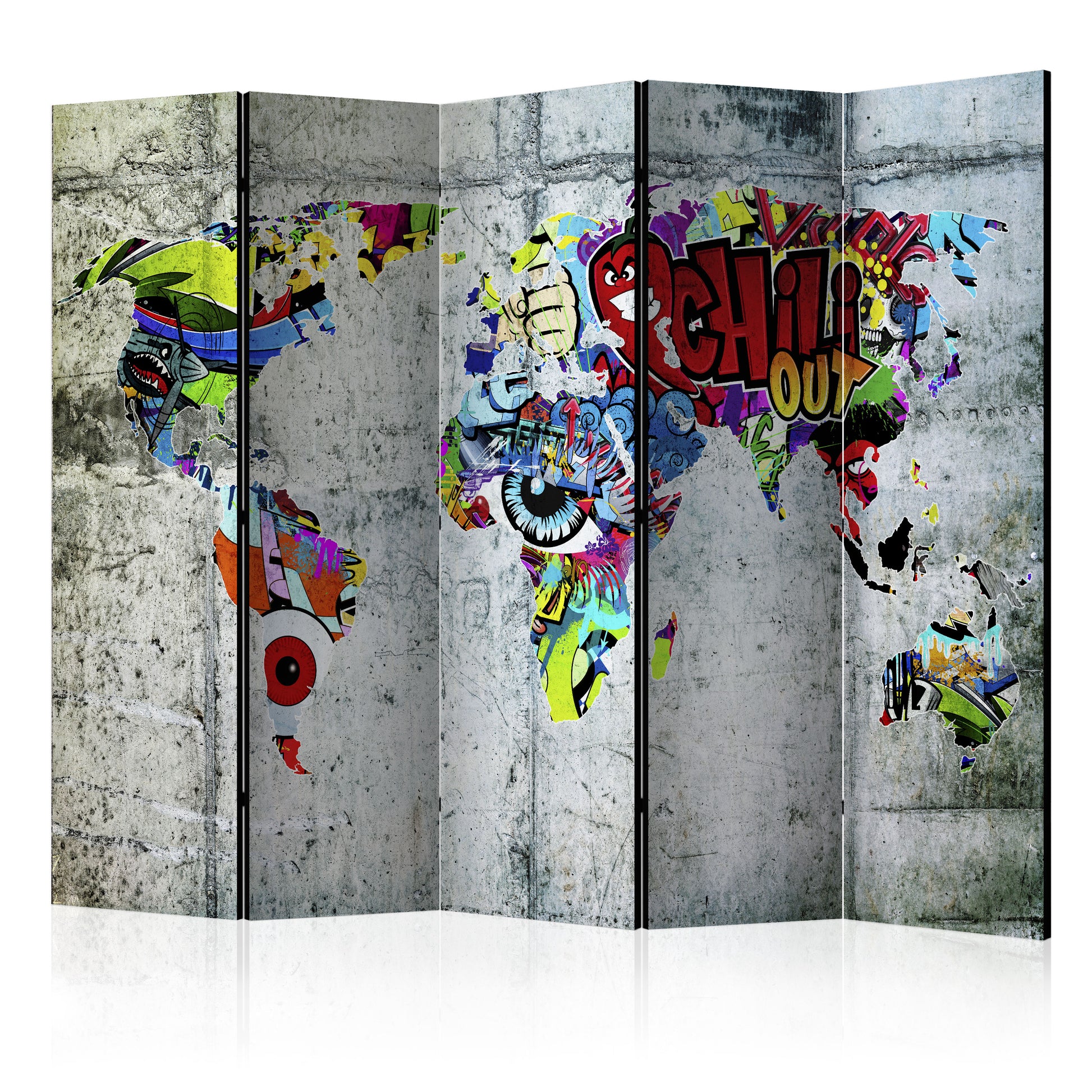 Paravent - Graffiti World (5-teilig) - WELTKARTEN24