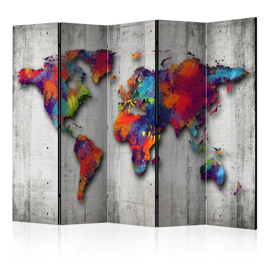 Paravent - Concrete World (5-teilig) - WELTKARTEN24
