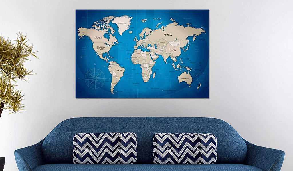 Weltkarte als Leinwandbild - Wandbild - Dark Blue Trail