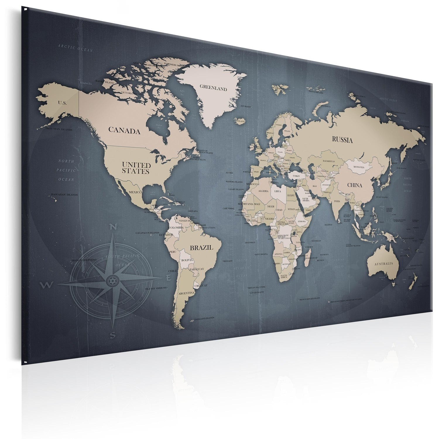 Weltkarte als Leinwandbild - Wandbild - World Map: Shades of Grey