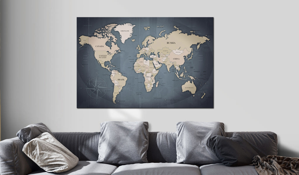 Weltkarte als Leinwandbild - Wandbild - World Map: Shades of Grey