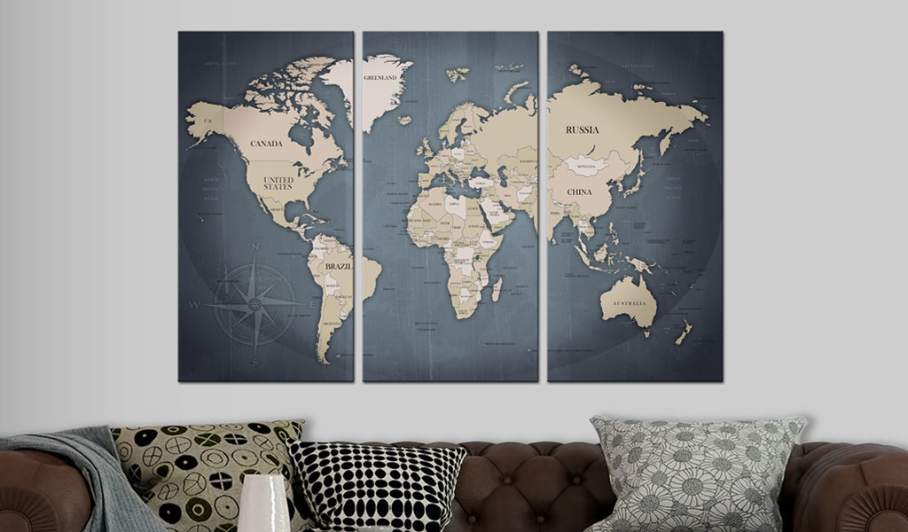 Weltkarte als Leinwandbild - Wandbild - Anthracitic World
