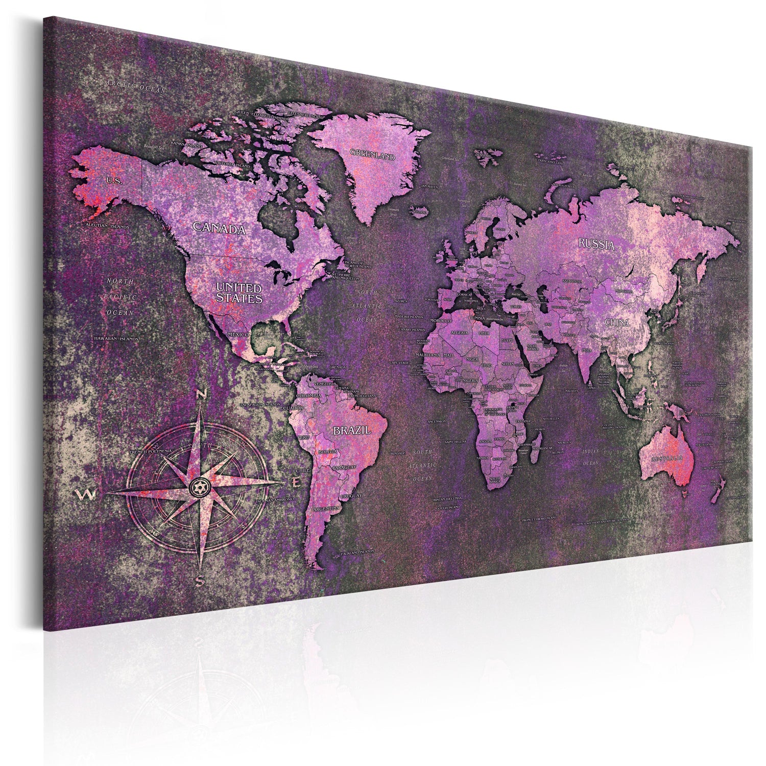 Weltkarte als Leinwandbild - Wandbild - Amethyst Map