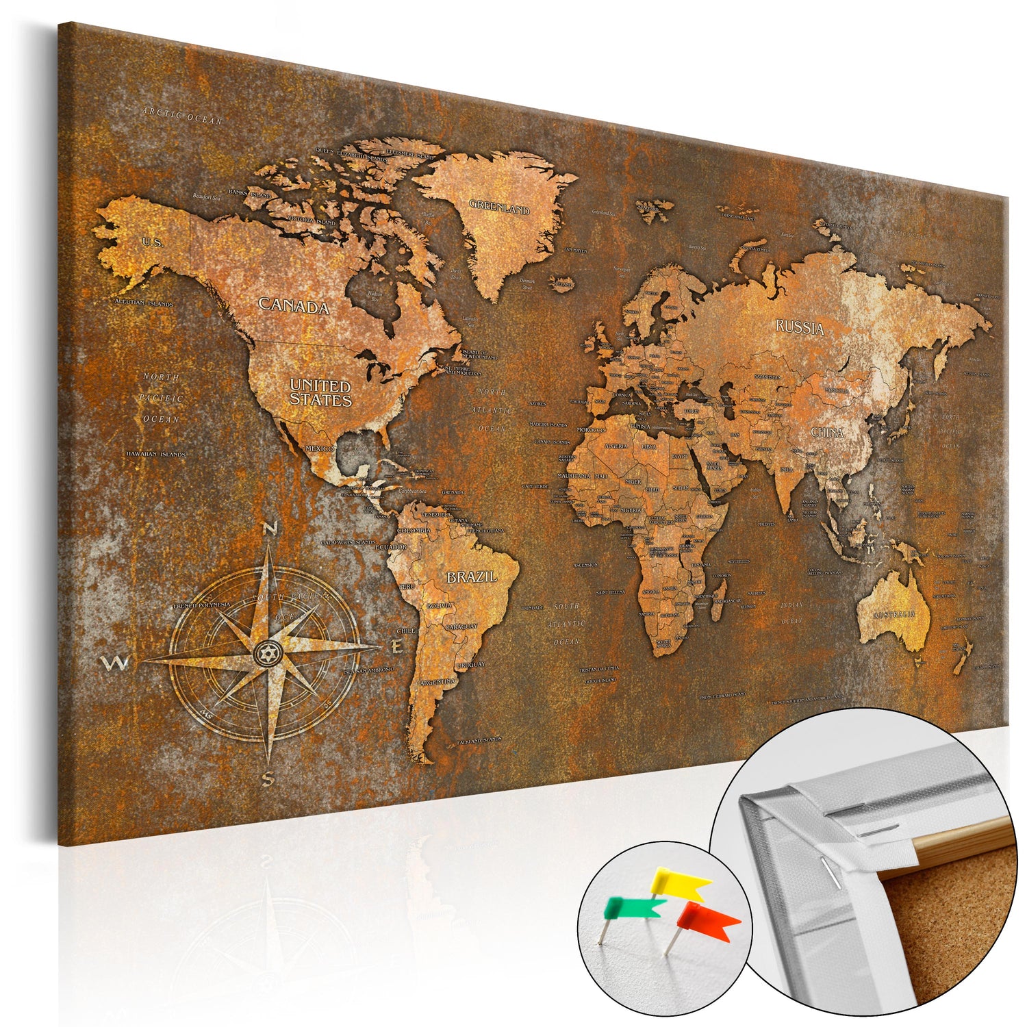 Pinnwand - Weltkarte Rusty World - WELTKARTEN24