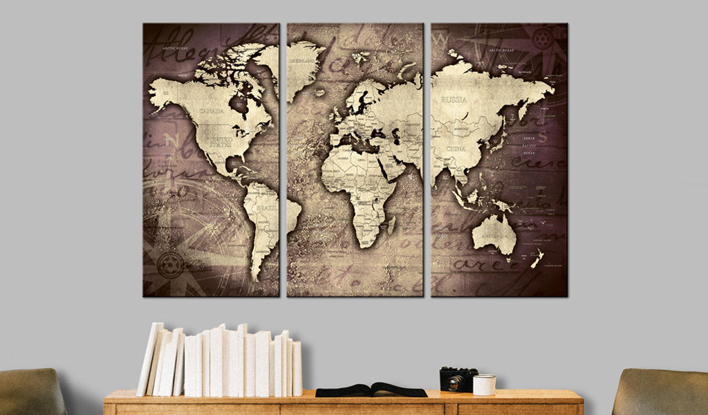 Weltkarte als Leinwandbild - Wandbild - Golden Travels