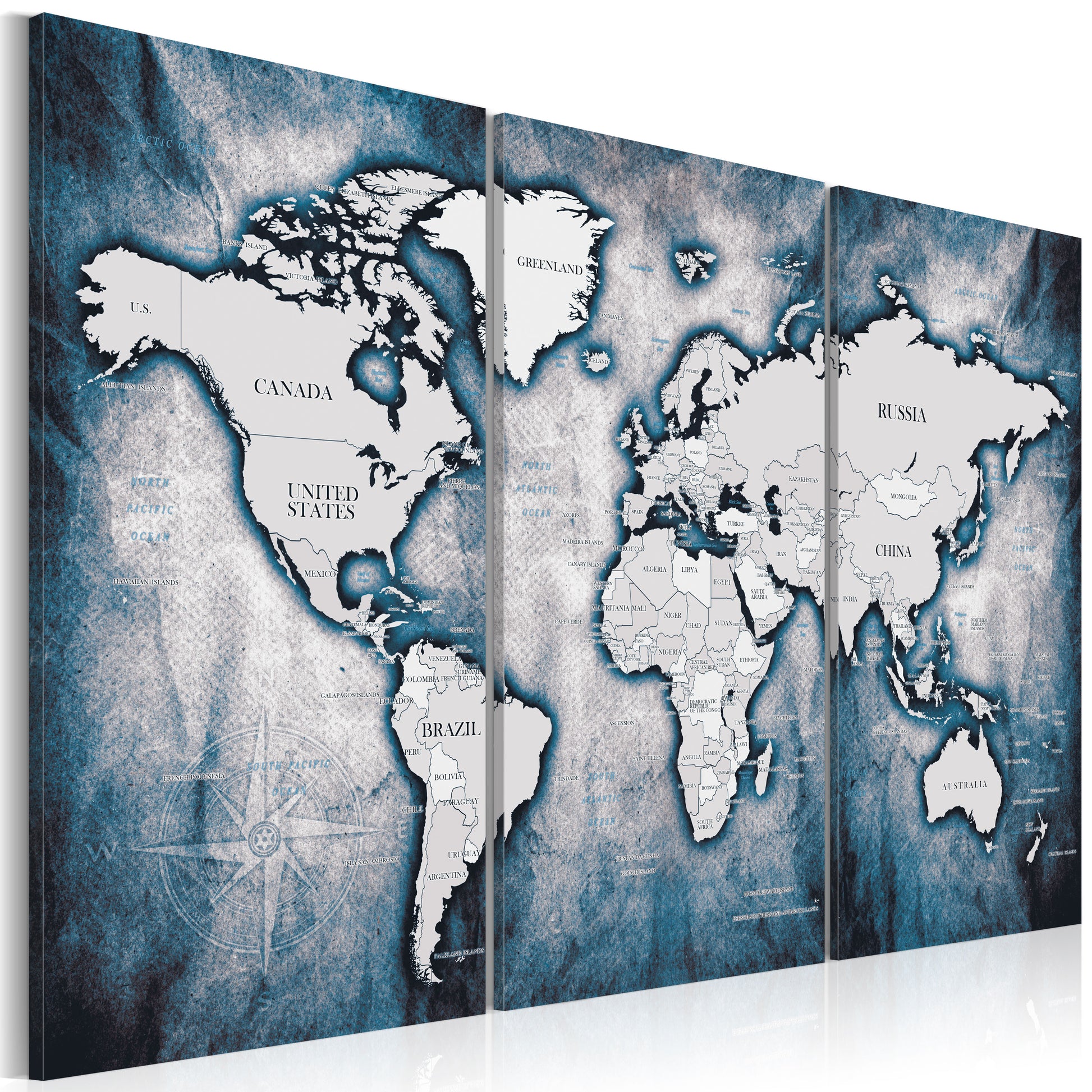 Weltkarte als Leinwandbild - Wandbild - World Map: Ink Triptych