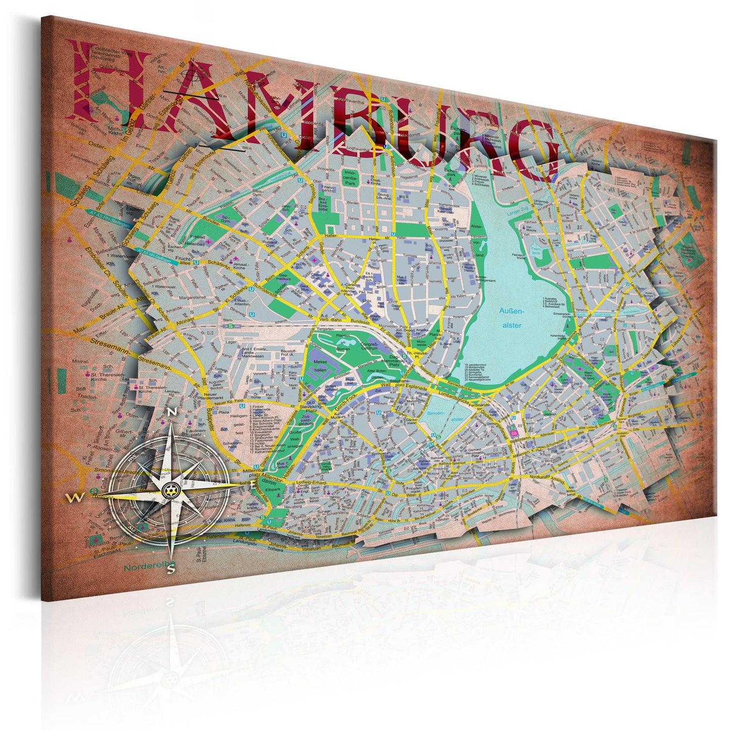 Weltkarte als Leinwandbild - Wandbild - Map of Hamburg