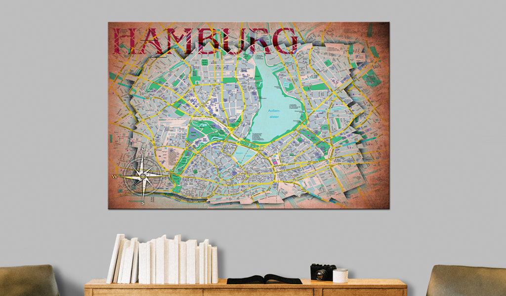 Weltkarte als Leinwandbild - Wandbild - Map of Hamburg