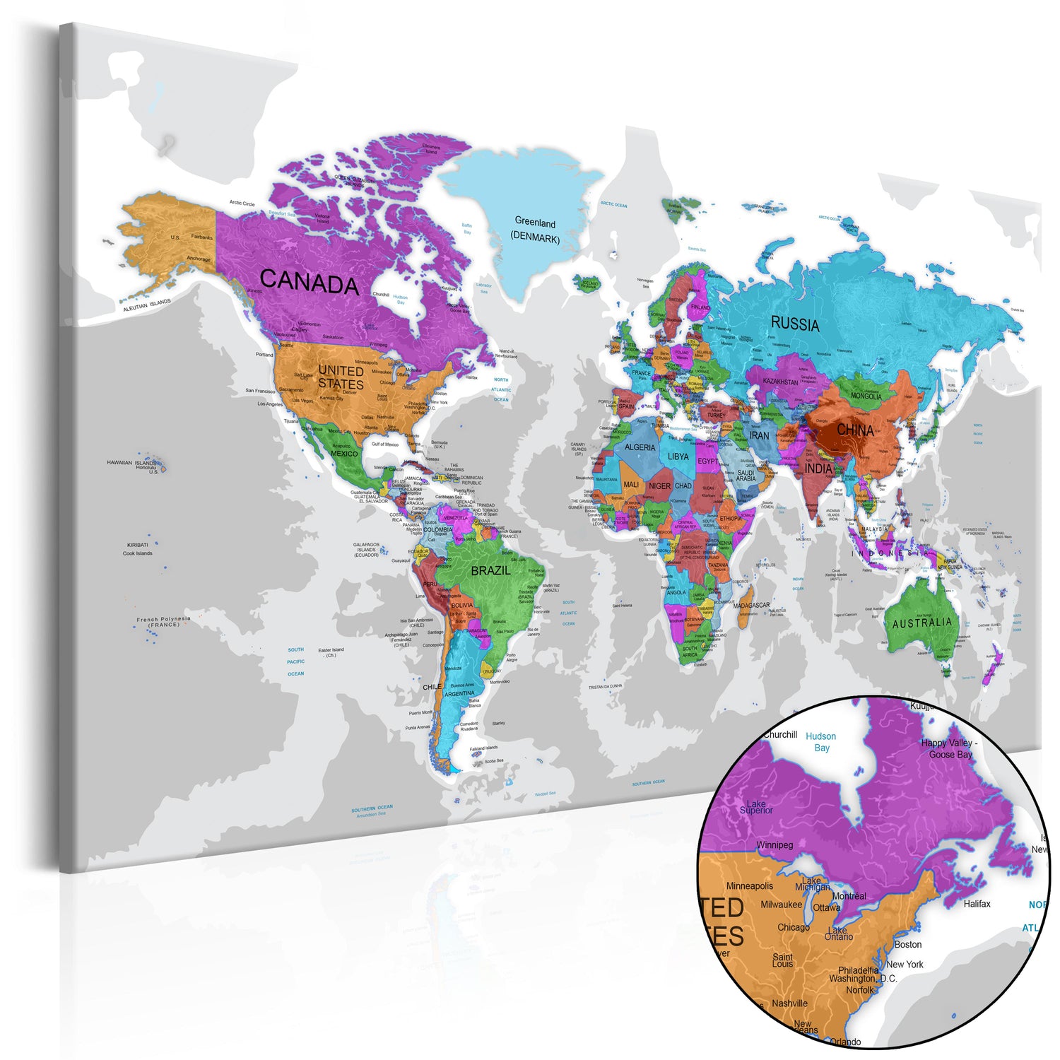 Weltkarte als Leinwandbild - Wandbild - Territory of Colours
