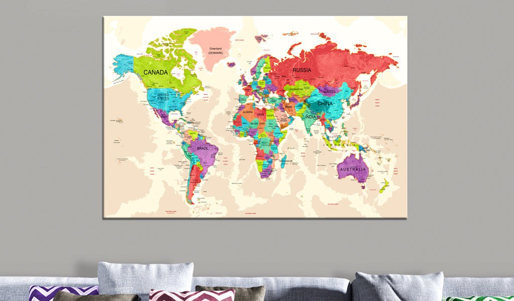 Weltkarte als Leinwandbild - Wandbild - Colourful Land