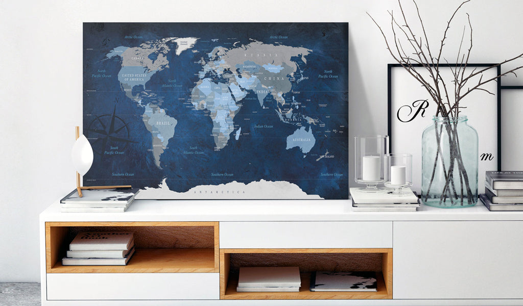 Weltkarte als Leinwandbild - Wandbild - Dark Blue World