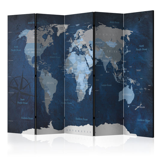 Paravent - Dark Blue World (5-teilig) - WELTKARTEN24
