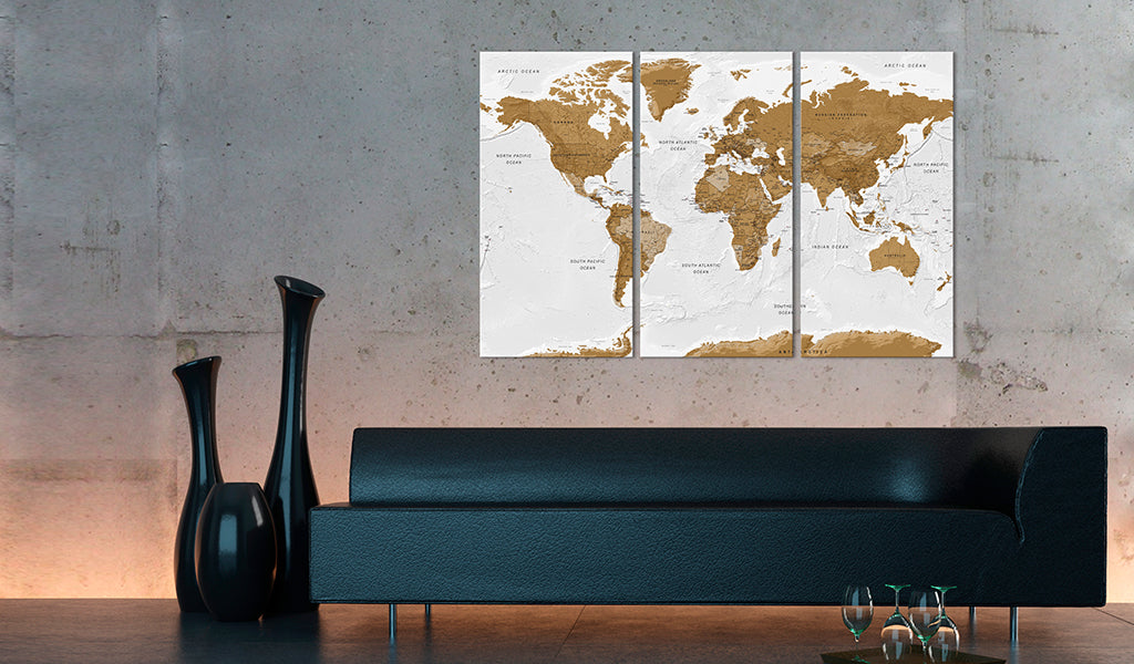 Weltkarte als Leinwandbild - Wandbild - World Map: White Poetry