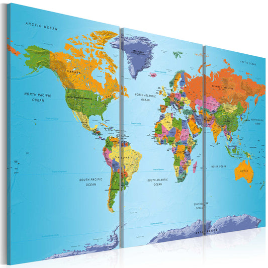 Weltkarte als Leinwandbild - Wandbild - World Map: Colourful Note