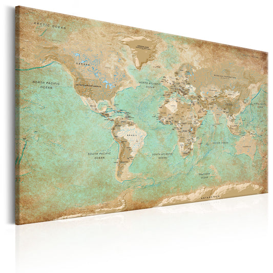 Weltkarte als Leinwandbild - Wandbild - World Map: Celadon Journey