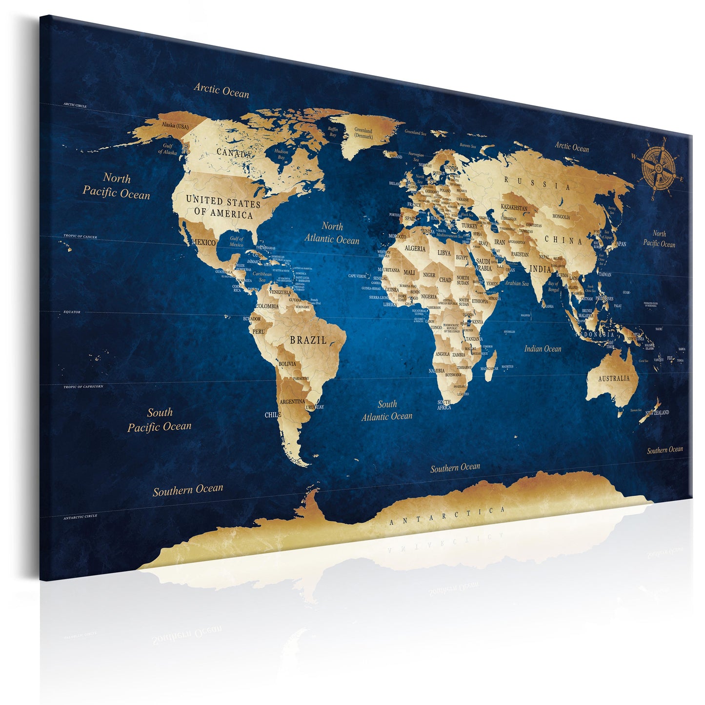 Weltkarte als Leinwandbild - Wandbild - World Map: The Dark Blue Depths