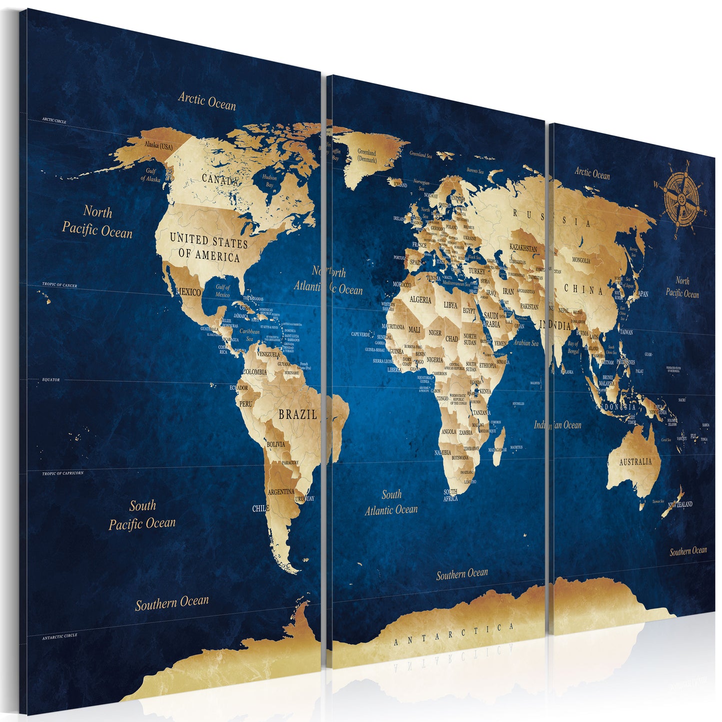 Weltkarte als Leinwandbild - Wandbild - The Dark Blue Depths