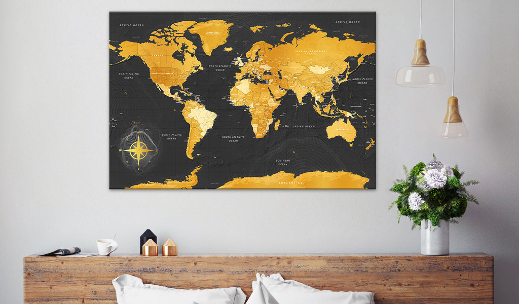 Pinnwand - Weltkarte Golden World - WELTKARTEN24