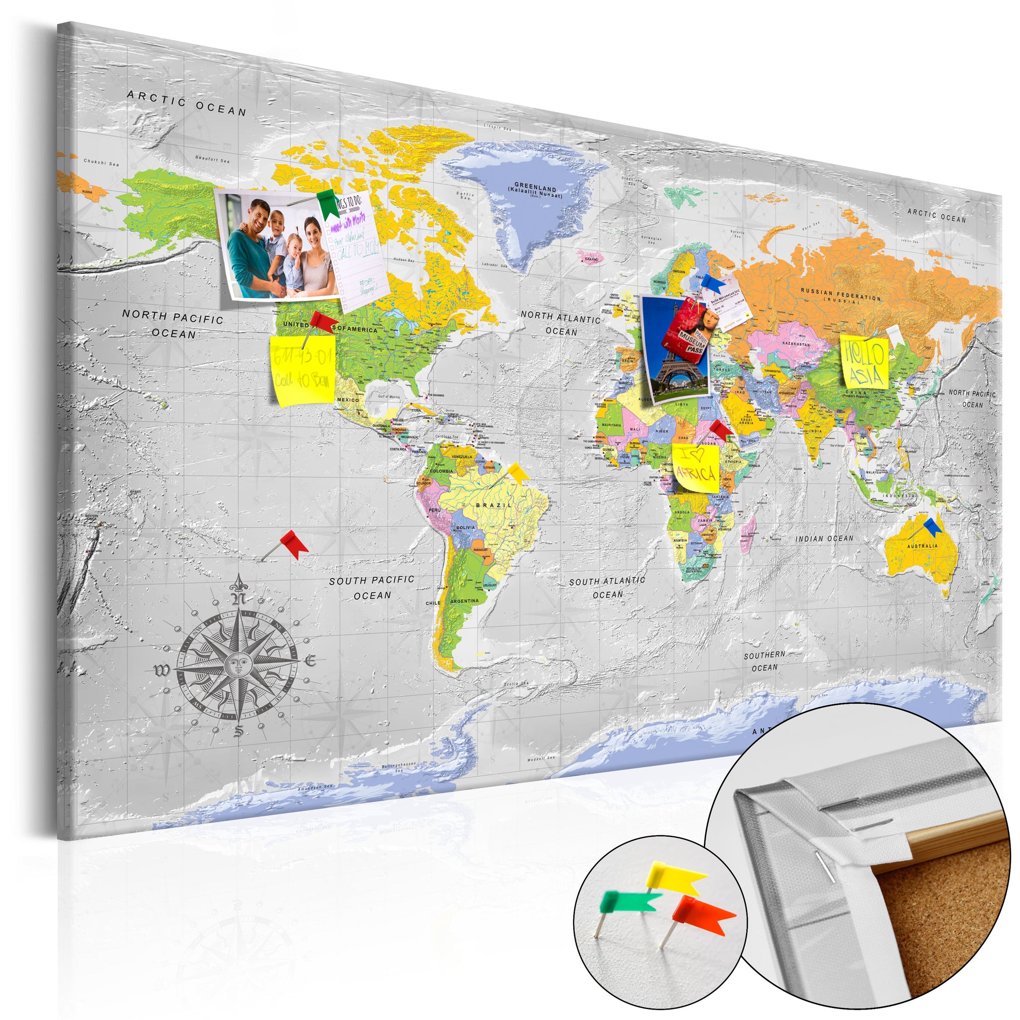 Weltkarte Als Pinnwand - World Map: Wind Rose | WELTKARTEN24