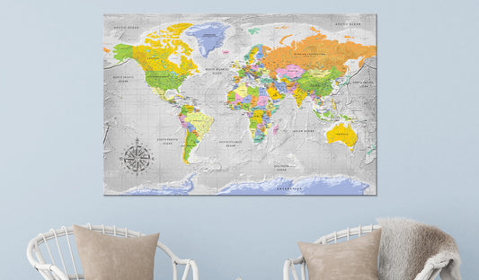 Pinnwand - Weltkarte World Map: Wind Rose - WELTKARTEN24