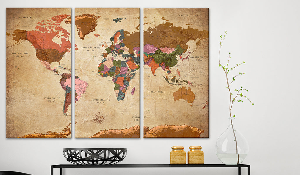 Weltkarte als Leinwandbild - Wandbild - Maps: Brown Elegance