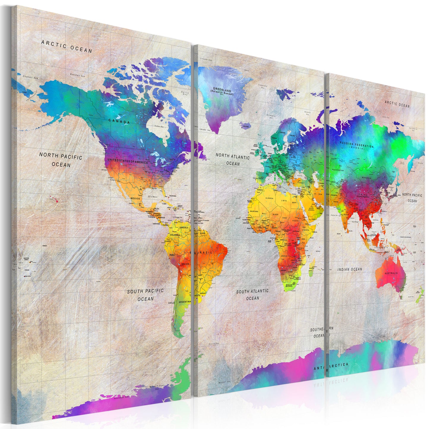Weltkarte als Leinwandbild - Wandbild - World Map: Rainbow Gradient
