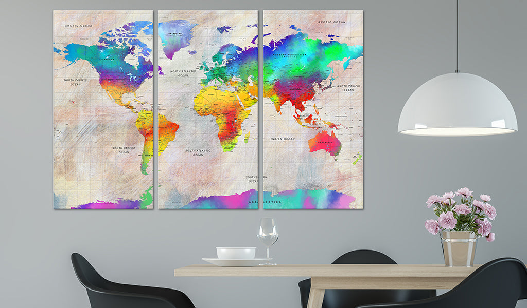 Weltkarte als Leinwandbild - Wandbild - World Map: Rainbow Gradient