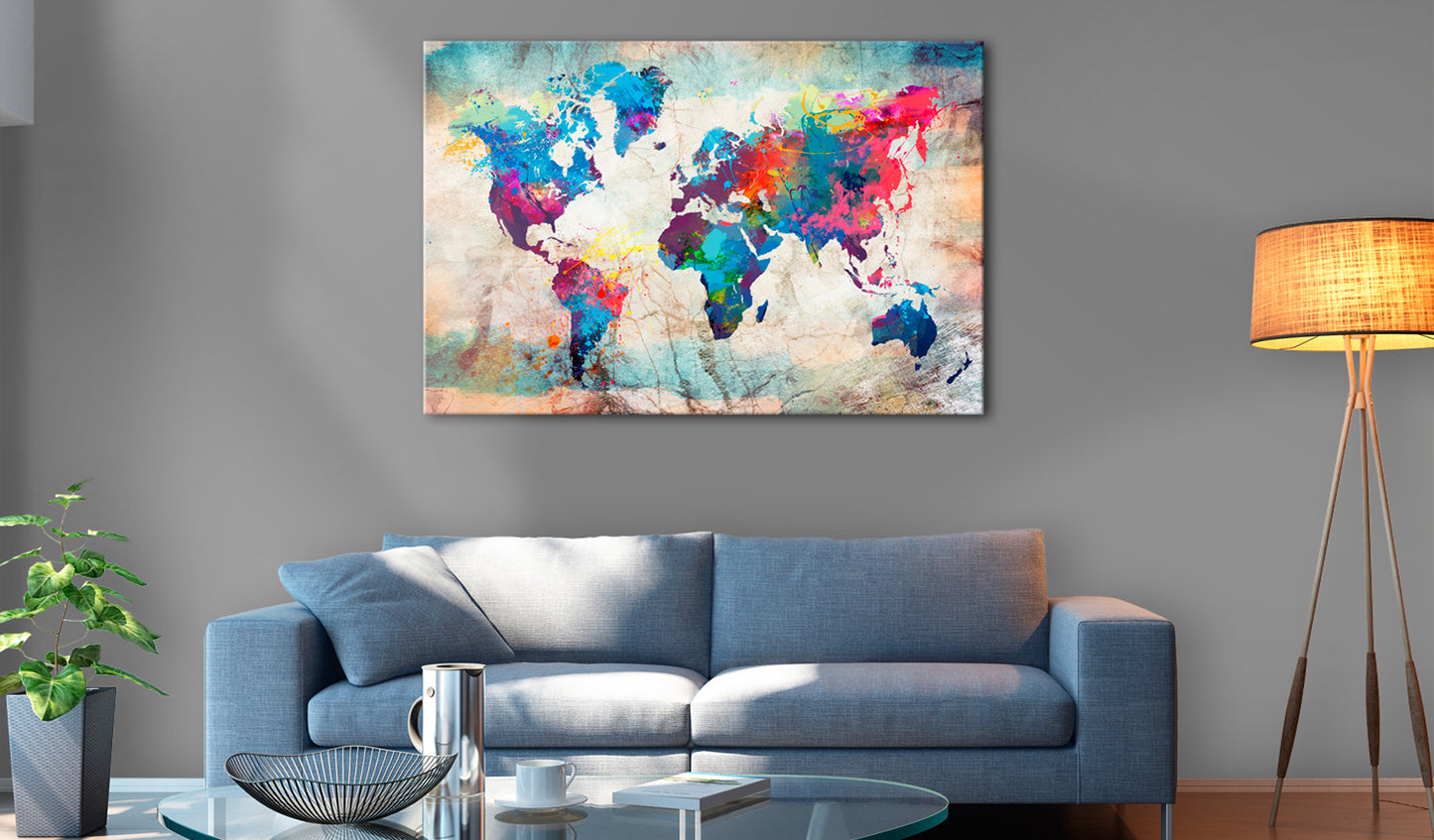 Weltkarte als Leinwandbild - Wandbild - World Map: Colourful Madness