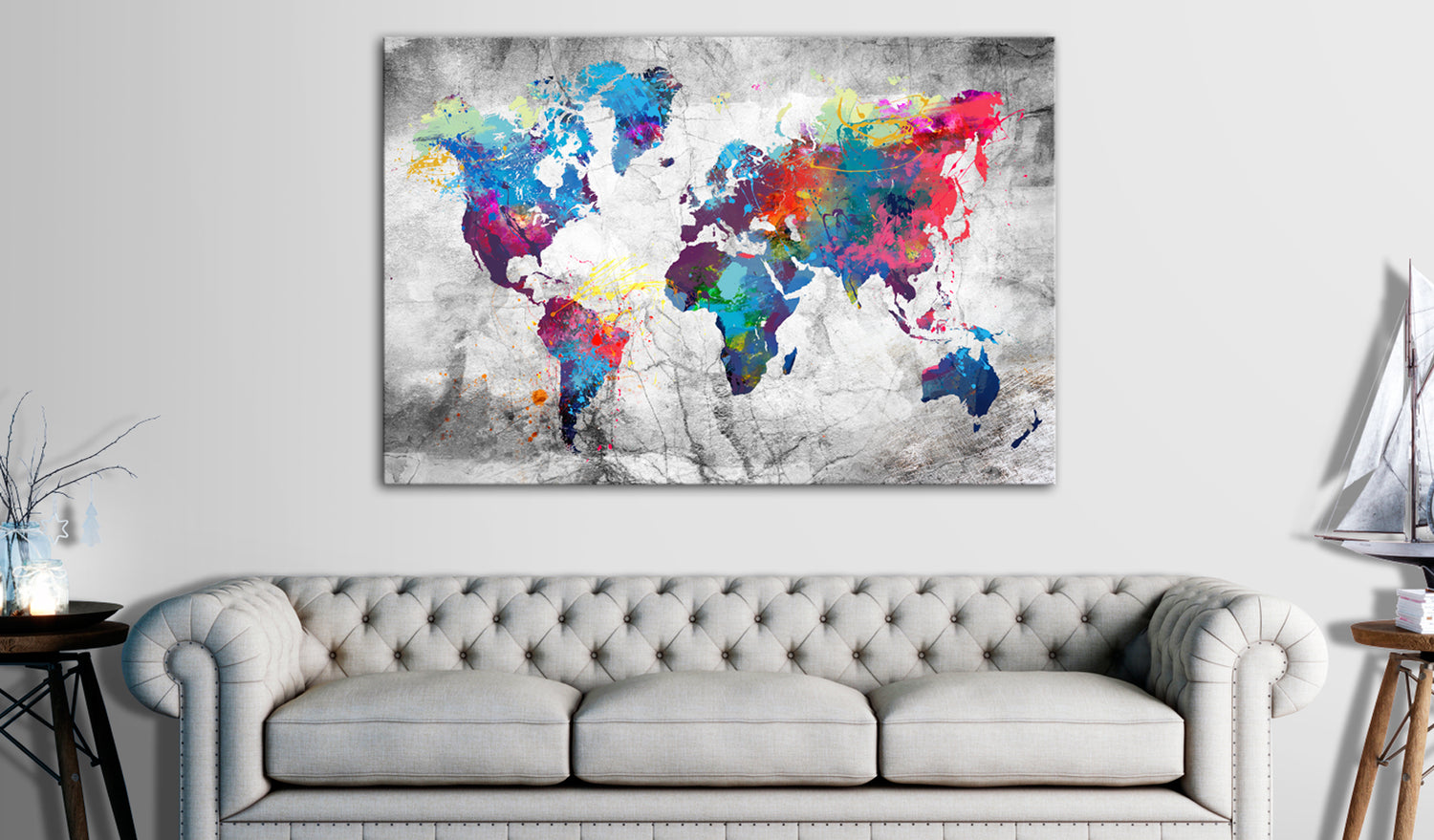 Weltkarte als Leinwandbild - Wandbild - World Map: Grey Style