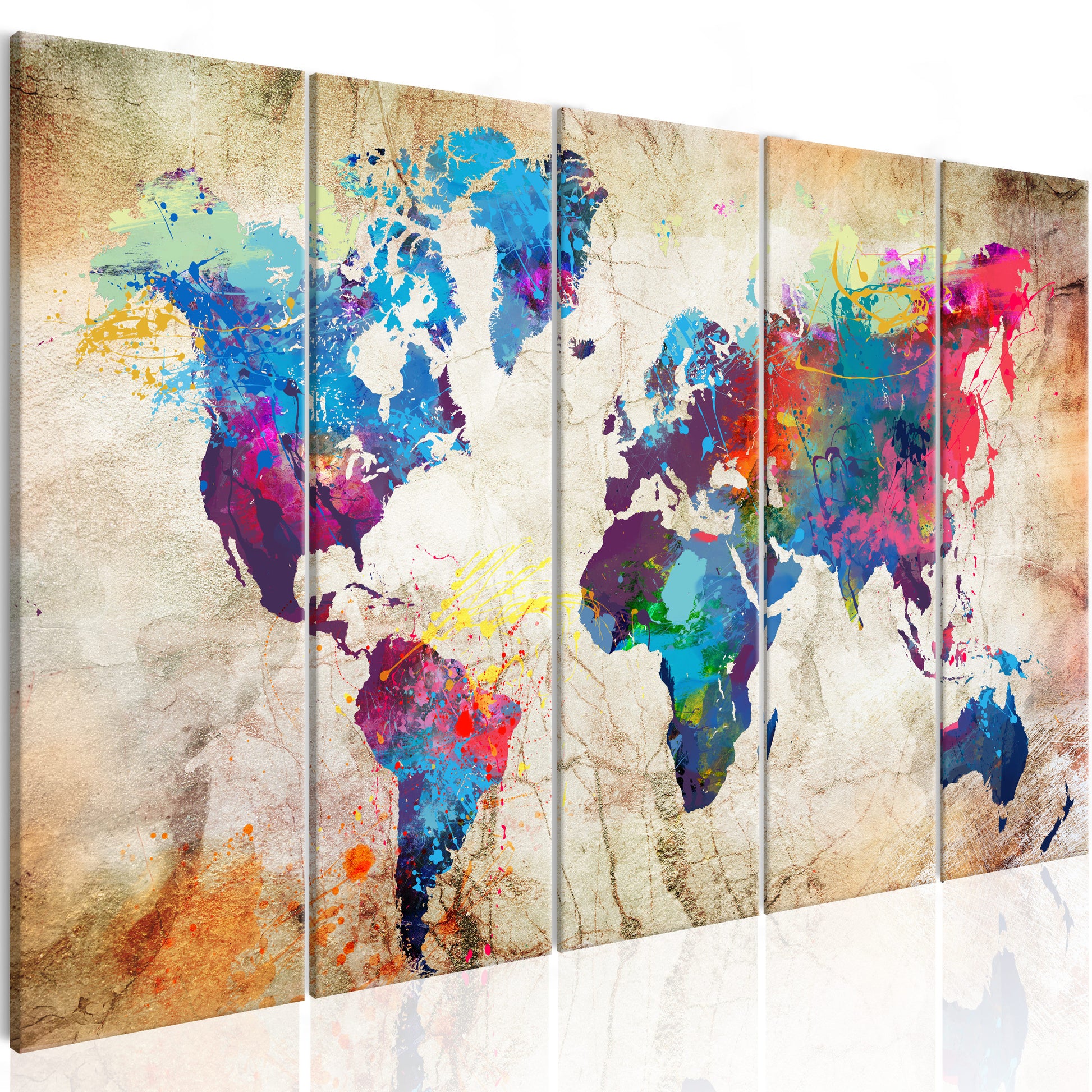 Weltkarte als Leinwandbild - Wandbild - World Map: Colourful Ink Blots