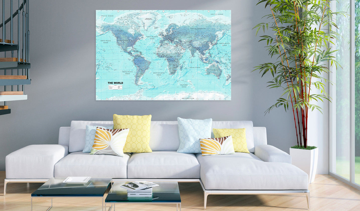 Weltkarte als Leinwandbild - Wandbild - World Map: Sky Blue World