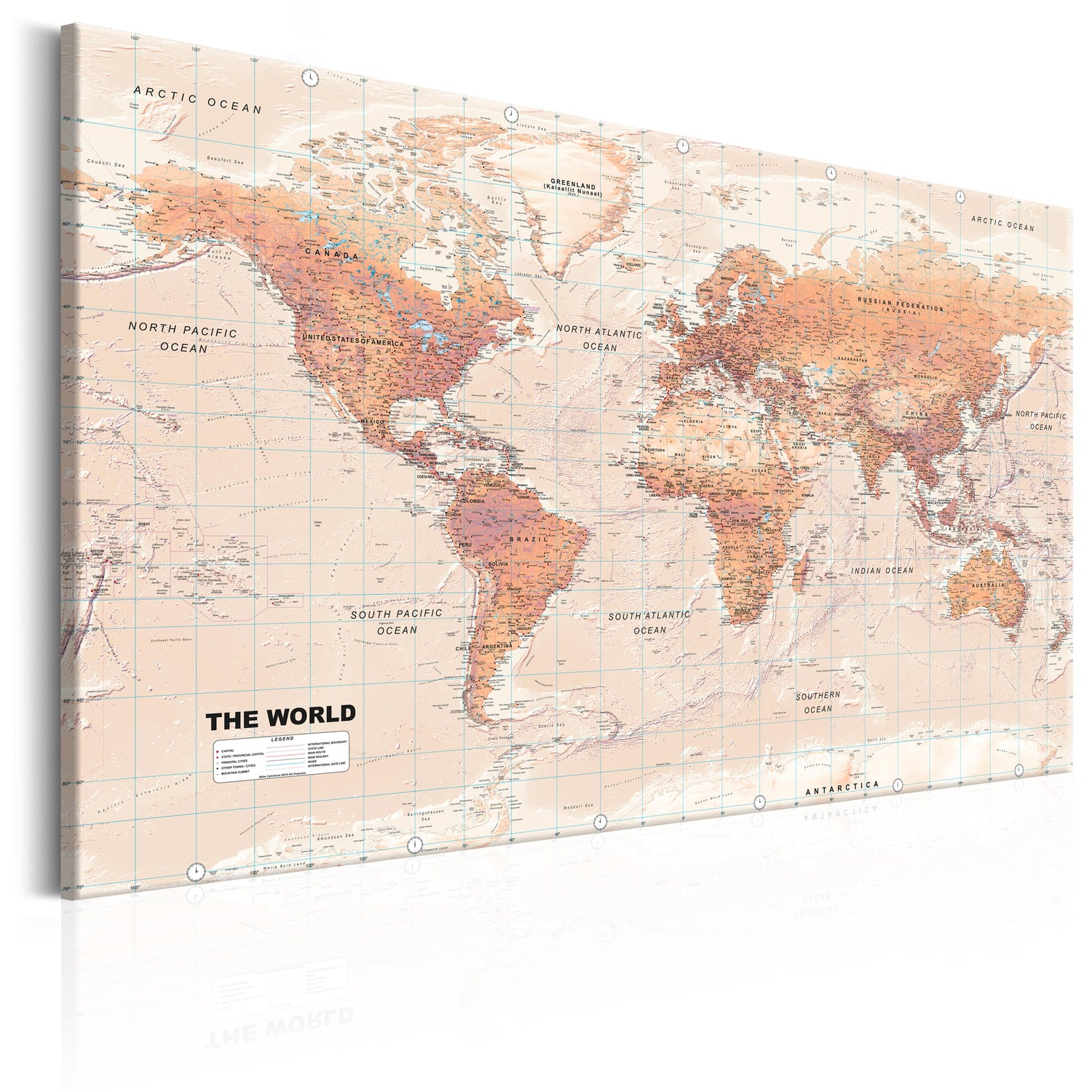 Weltkarte als Leinwandbild - Wandbild - World Map: Orange World