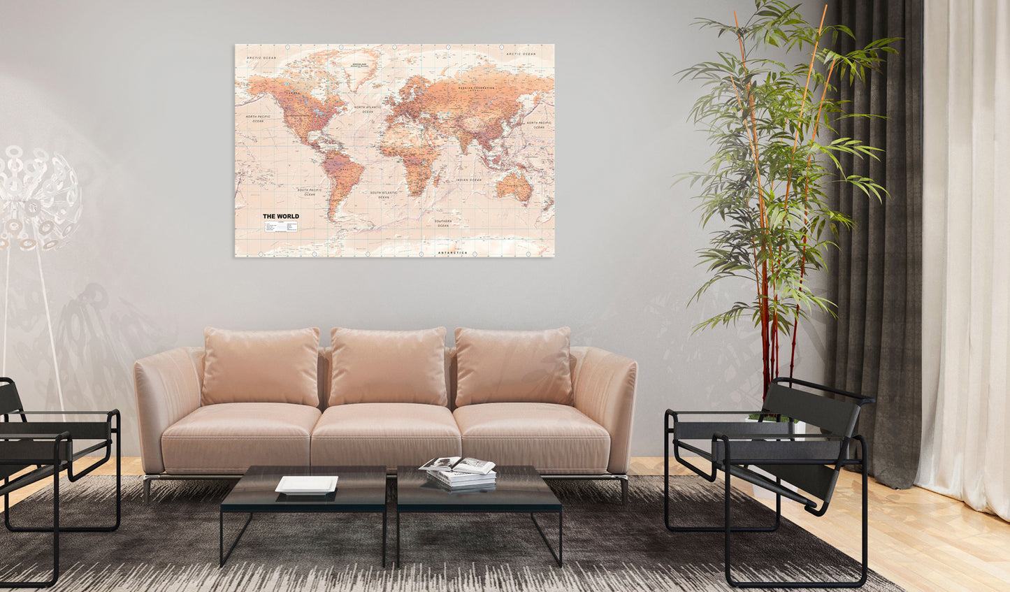 Weltkarte als Leinwandbild - Wandbild - World Map: Orange World