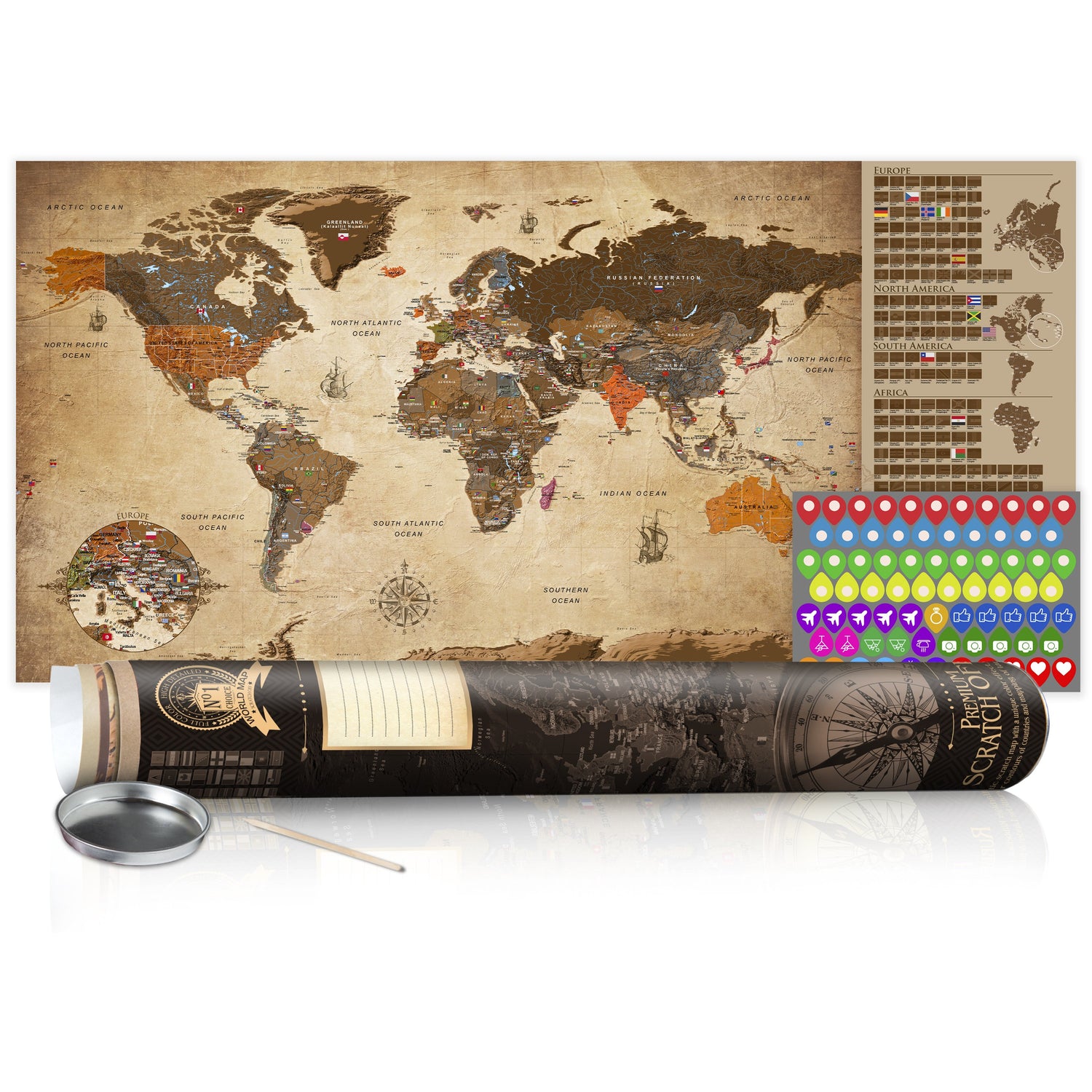 Weltkarte zum Rubbeln - Vintage - WELTKARTEN24