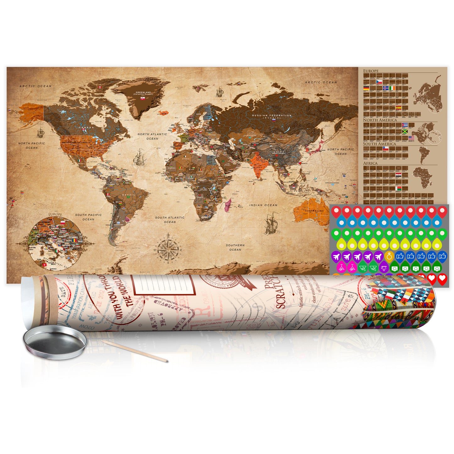 Weltkarte zum Rubbeln - Vintage - WELTKARTEN24