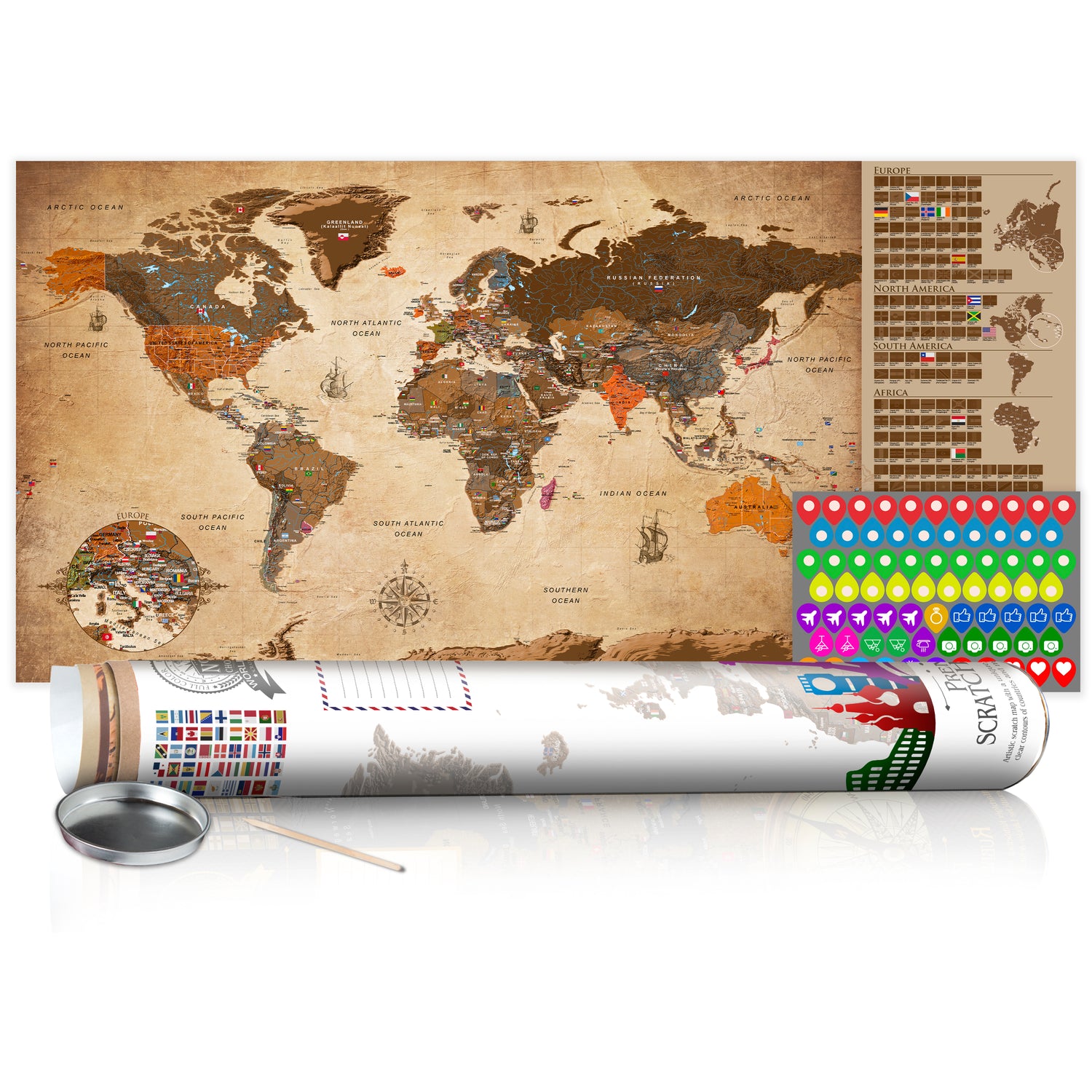 Weltkarte zum Rubbeln - Vintage - WELTKARTEN24