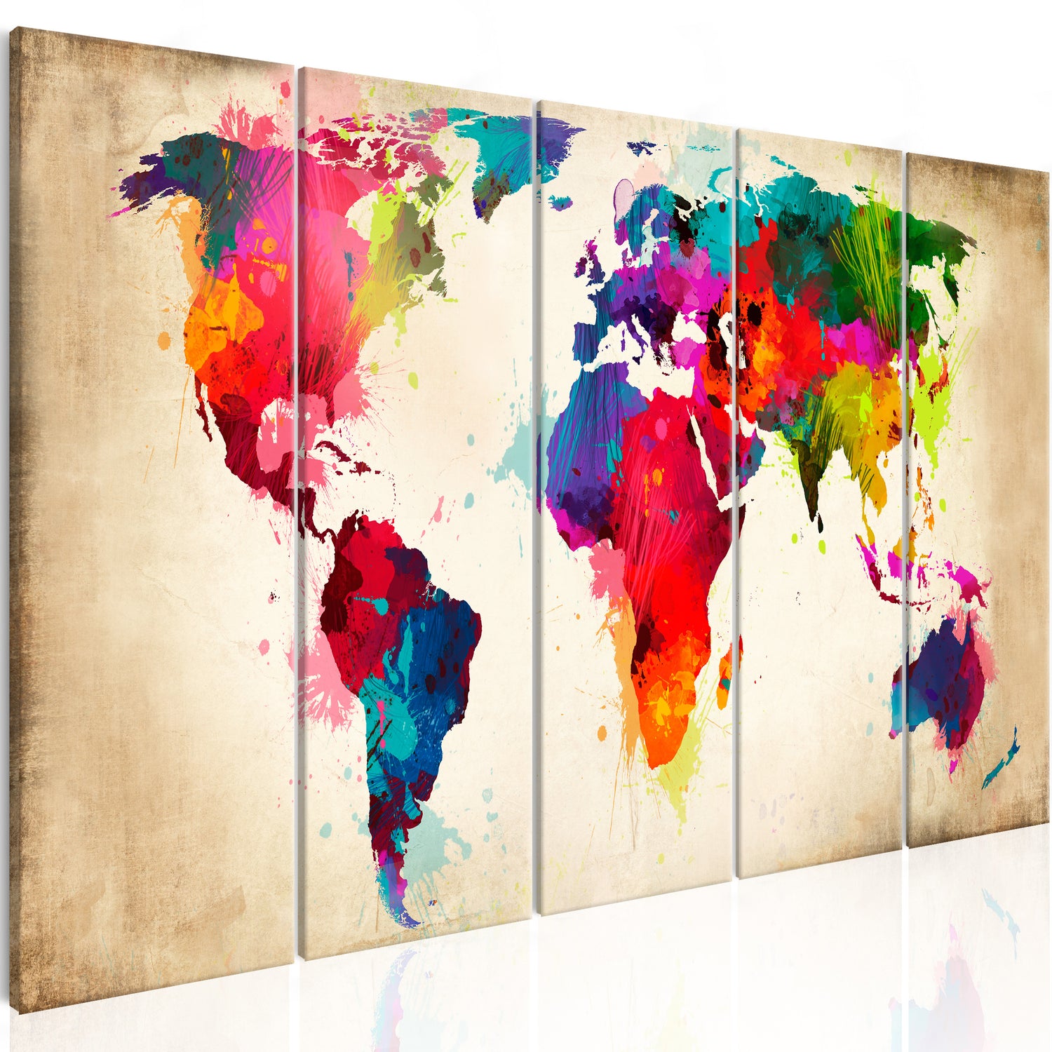 Weltkarte als Leinwandbild - Wandbild - Bright Continents