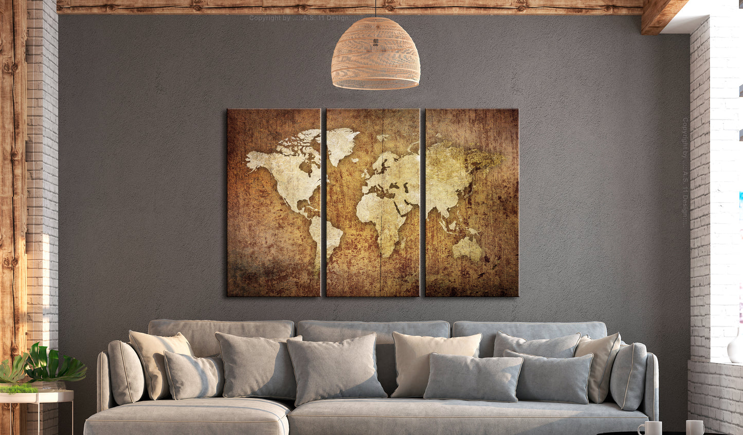 Weltkarte als Leinwandbild - Wandbild - World Map: Brown Texture