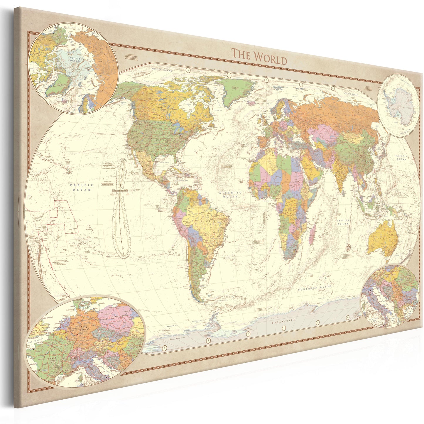 Weltkarte als Leinwandbild - Wandbild - Cream World Map
