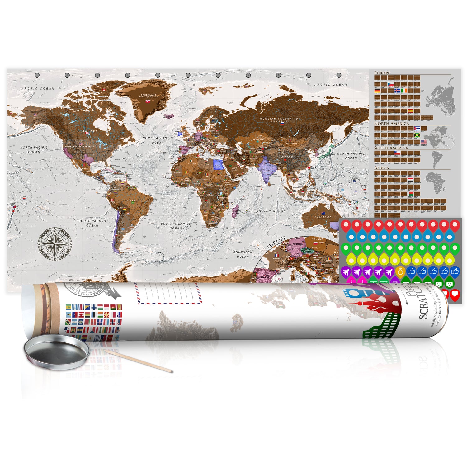 Weltkarte zum Rubbeln - Grau - WELTKARTEN24