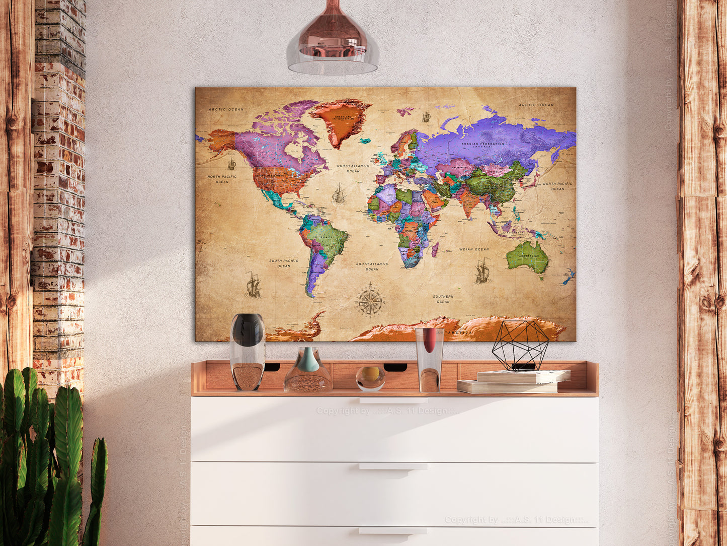 Weltkarte als Leinwandbild - Wandbild - Colourful Travels (1 Part) Wide