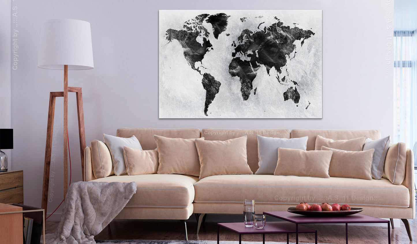 Weltkarte als Leinwandbild - Wandbild - Colourless World (1 Part) Wide