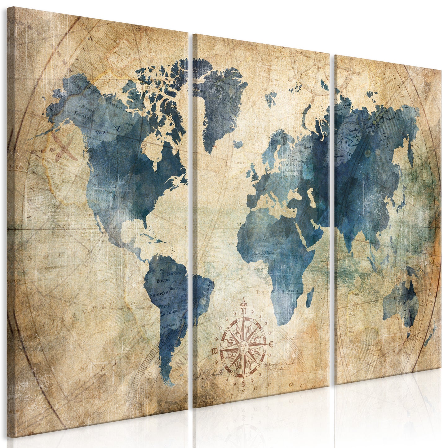 Weltkarte als Leinwandbild - Wandbild - Retro Map (3 Parts)